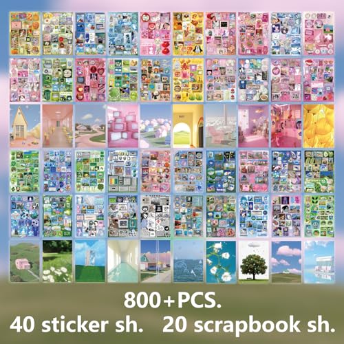 2 Pack Y2K Sticker Book Set 60 Sheets 800+ Vintage Aesthetic Stickers - color: Y2k 2 in 1