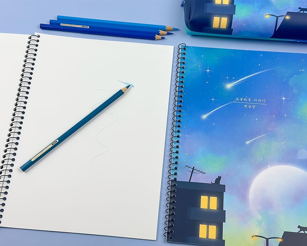 Korean Aesthetic Spiral Notebook Set, 4 Pack, Cute Scenery Design, Blank - style: Unlined Notebook