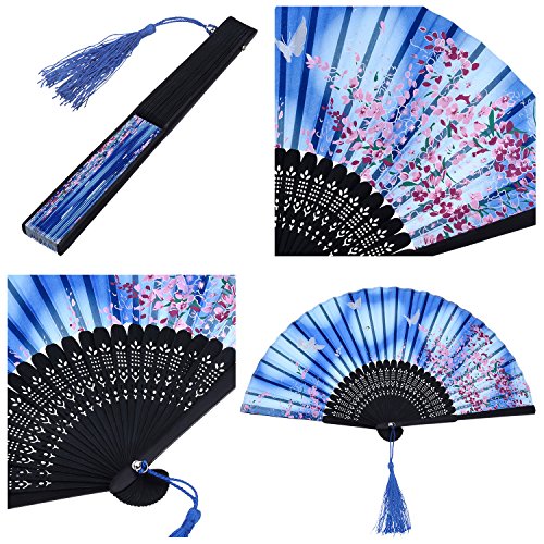 Zonon 4 Pack Hand Held Folding Fans for Women Silk,Adorable - style: Adorable