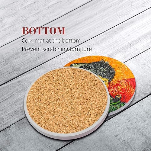 Coasters for Drinks, Set of 6, Ceramic Stone Painting Cafe House - color: Painting Oil