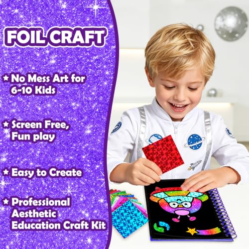 FUNNYB&G Foil Art Craft Kit for Kids, Sparkly Birthday Gift Toy for Boys - style: Space