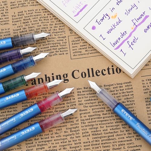 EYEYE Disposable Fountain Pens for Writing, Medium Point, Pack of 8 Black - color: Black