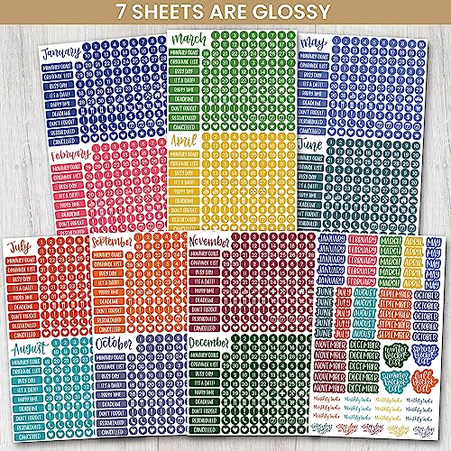 bloom daily planners Bright & Colorful Calendar Essentials Planner Stickers - 8 Sheets, 1629 Stickers Per Pack! - Color Coordinating Monthly Headings, Dates, Icons, Etc. - Happy Seasons - color: Happy Seasons
