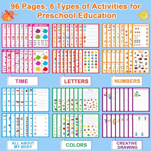 gisgfim Preschool Learning Activities 96 Pages Tracing Books for Kids Ages 3-5 Kindergarten Workbooks Dry Erase Autism Learning Workbook Writing Practice for Kids Letter Tracing Pre K Busy Book 6 Pads