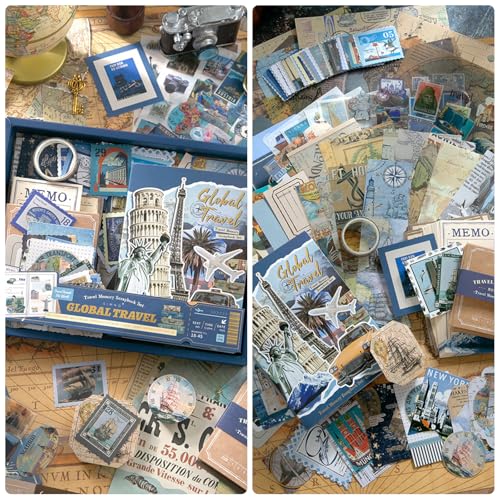 Scrapbook Supplies Kit, Vintage Junk journaling Supplies, Scrapbooking Kit - color: Global Travel