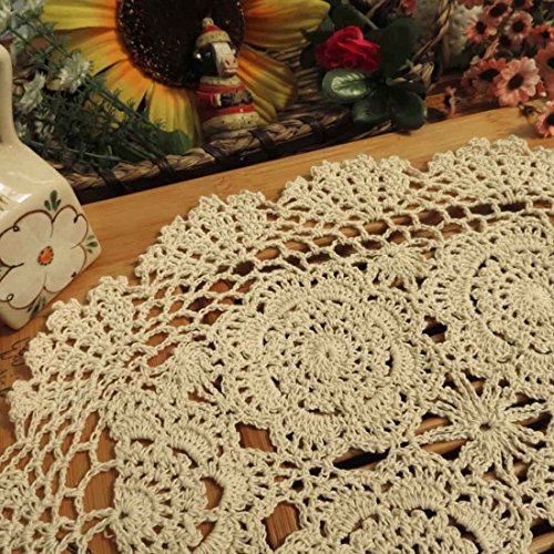 Phantomon Lace Doilies Handmade Crochet Placemats Cotton Doilies Cloth Lace, Pack of 4, Oval Shape, 12 x 17 inch (Beige) - color: Beige