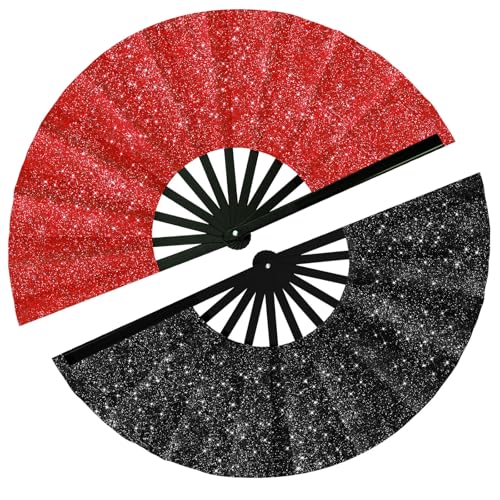 Maitys 2 Pack Foldable Fans for Rave Dancing,Vintage Color,Glitter Pattern - color: Vintage Color, style: Glitter Pattern