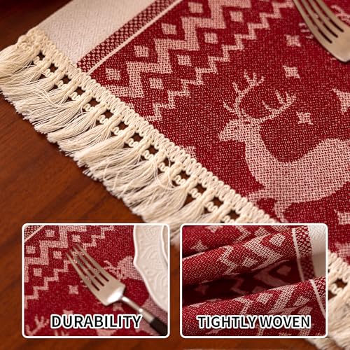 Christmas Placemats Set of 4, 14x18 Inch Heat Resistant Dinner Mats - color: Red Ml