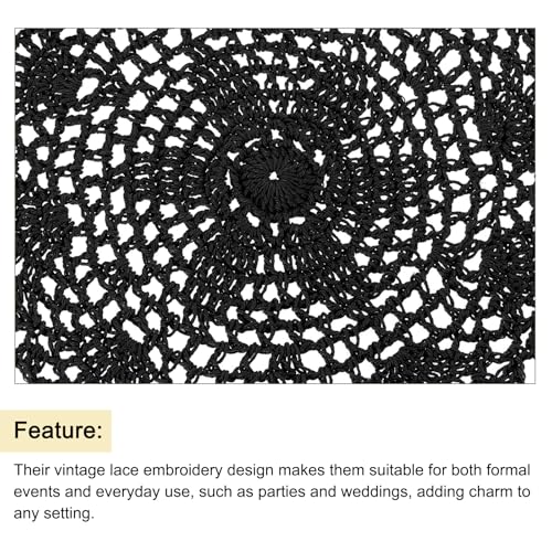 uxcell Lace Doilies, 4pcs 8" - Cotton Woven Round Crochet Coaster, Floral Design Fabric Handmade Placemat for Drink Wedding Party Decoration (Black) - color: Black