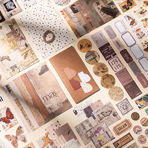 YagCu Aesthetic Journaling Supplies Kit, Bullet Journals Set Junk Journal, Vintage Scrapbooking Stationary, Arts Craft Scrapbook kit, Large Collection for Women Adults Beginners - color: Brown