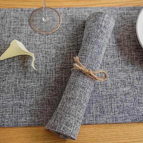 Demetex Grey Textured Linen Placemats Set of 8 Classic Place Mats Heat Resistant Cloth Table Placemat for Dinner Gathering Buffet, 13x19 inch, Ash Grey - color: Ash Grey, size: Placemats set of 8