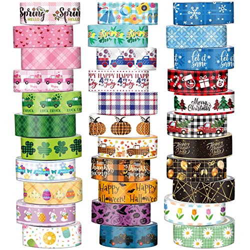 TaoBary 33 Rolls Washi Tape Set, 15mm Holiday Seasonal,Cute Style - style: Cute Style