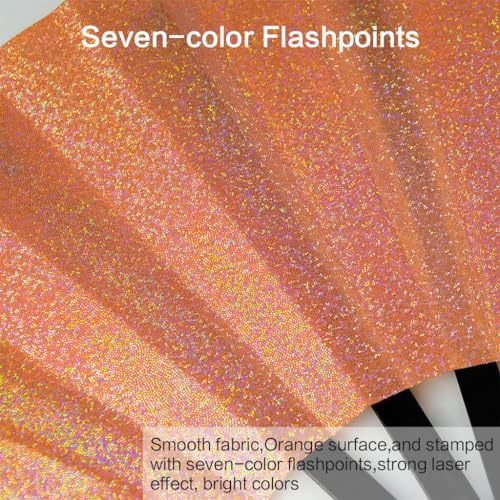 Large Rave Fan, Clack Folding Hand Fan with Premium Fabric, Thick Bamboo Frame for Men Women Gift for EDM, Festival, Club, Party, Dance, Decoration (Lridescent Orange, 13") - color: Lridescent Orange, size: 13"