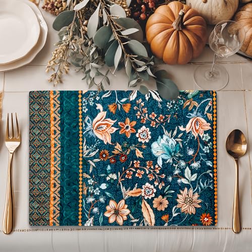 Maison d' Hermine Placemats Set of 4 Reusable 100% Cotton (13"x19") - color: 041 - Luxury Loft - Dark Teal, size: 13" X 19" (Pack of 4)