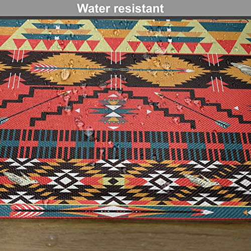 Ambesonne Ethnic Place Mats Set of 4, Classic Traditional Pattern Image Bird Flower Arrow Natural Ethnic, Washable Fabric Placemats for Dining Table, Standard Size, Teal Red