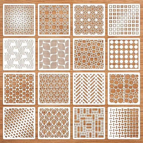 Geometric Stencils for Painting, 16 Pcs 6 Inch for Wood Signs Canvas - color: Geometric 6" 16PCS 03