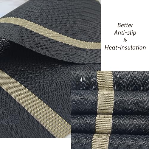 Black Placemats Set of 4, Stain Resistant Washable PVC Vinyl Woven for Dining Table, Flat Pack No Curled Edges, Heat Resistant Non Slip, 17 x 12 Inch - color: Black