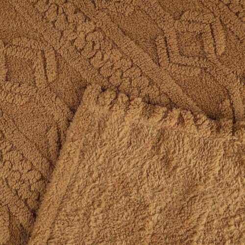 Superior Fleece Boho Jacquard Blanket, Decorative Blankets for Bedroom, Sofa, Fuzzy, Plush, Fluffy, Soft, Cute Room Decor, Beautiful Cover, Comfort Essentials, Arctic Collection, Throw, Camel