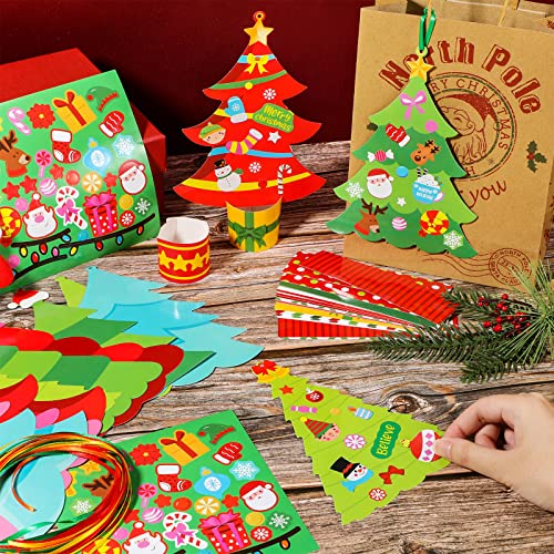 Funrous 24 Pcs DIY Christmas Tree Paper Craft Kit Hanging Ornaments DIY Christmas Crafts Card Making Kit for Kids Holiday Favor Decorative Sticker Xmas Party Supplies