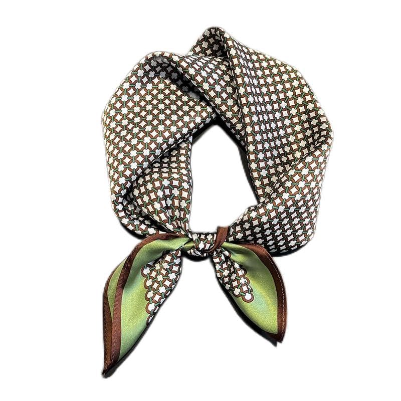 100% Pure Mulberry Silk Scarf 21" Women Square Scarf Neckerchief Headscarf - color: Green Coffee Pattern