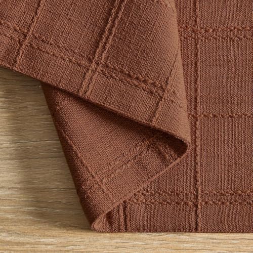 ZeeMart Linen Checked Farmhouse Placemats Set of 6, Terracota 13x19in - color: Terracota, size: Set of 6