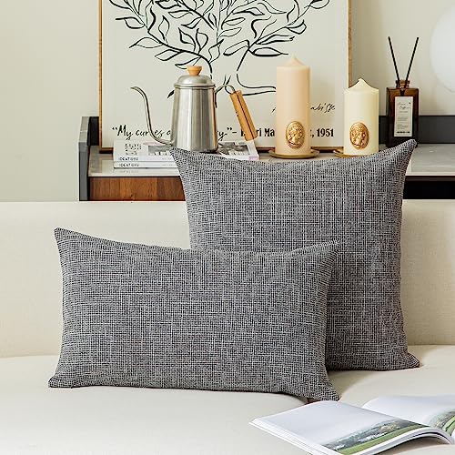 Kevin Textile Star Linen Soft Pillow Covers, Square Decorative Throw Cushion Case, Farmhouse Pillowcase for Couch Sofa, 20” x 20”(50x50cm), 2 Pcs, Dark Grey - color: Dark Grey, size: 20" x 20" (Pack of 2)