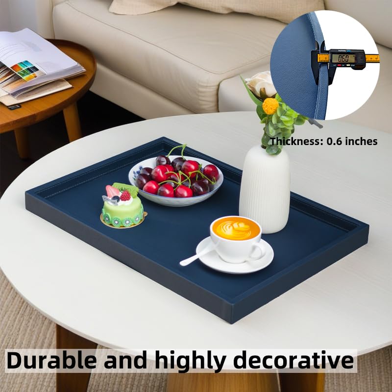 25 * 25 Inch Rectangular Ottoman Tray | Textured PU Leather, Waterproof & Heat-Resistant Storage for Coffee/Dining Tables, Sofa, Bed, Entertainment & Party (Navy Blue, 25 * 25in) - color: Navy Blue, size: 25" x 25" x 1.5"
