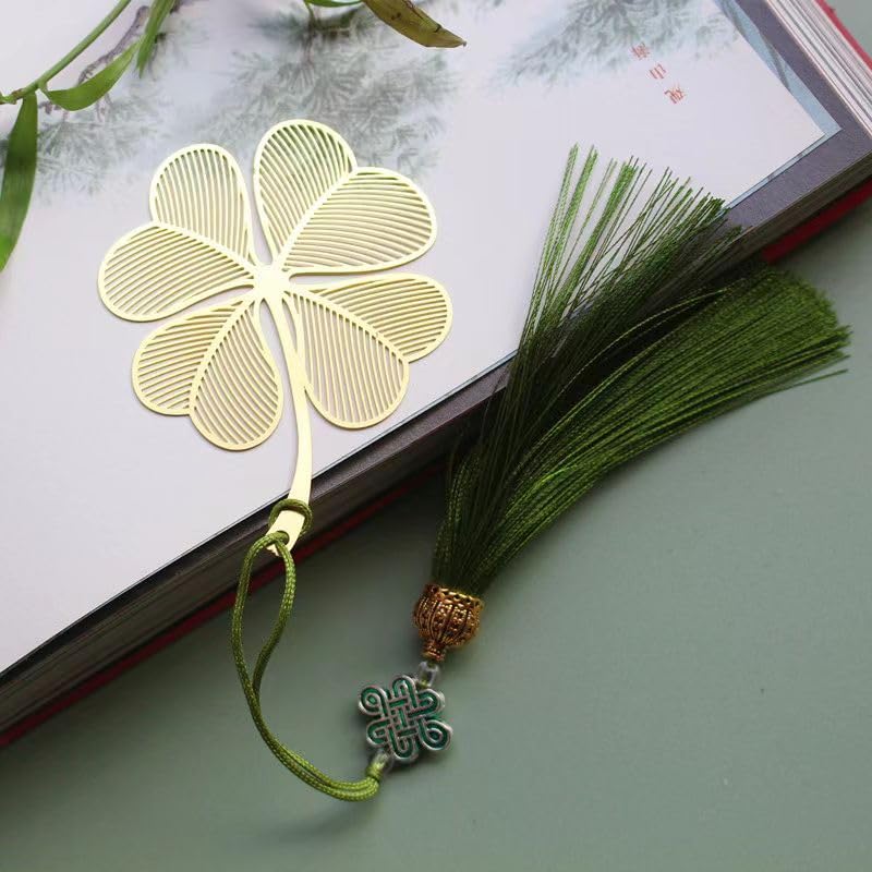 Metal Bookmarks for Women Irish 4 Leaf Clover Book Marks Gold Chinese - color: Four Leaf Clover