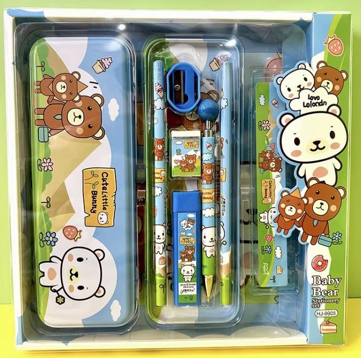 7-In-1 stationary set for kids birthday return gifts (Bear)