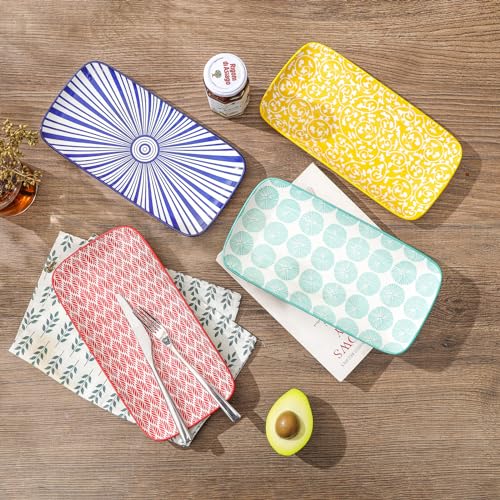 Selamica Ceramic Serving Platters, 14 Inch Serving Trays for Party Entertaining, Large Rectangular Serving Plates for Appetizer, Charcuterie, Dessert, Fruit, Set of 4, Assorted Colors - color: Assorted Colors, size: 14 Inch,Set of 4