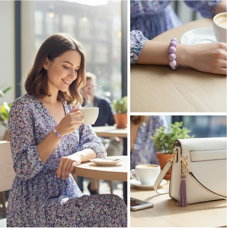 BIHRTC Key Ring Bracelet Car Keychain Holder Wristlet Silicone Women Beaded Bangle Chains - color: Purple Demon Eye