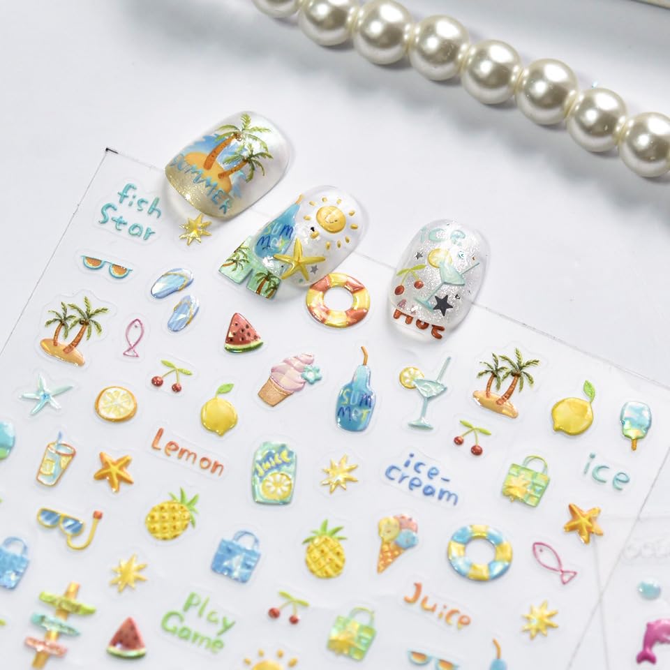 5D Embossed Under The Sea Stickers for Nail Art Jelly Fish Self-Adhesive Nail Art Decals for Women Nail Supplies Art Design Stickers (to5764) - style: to5764