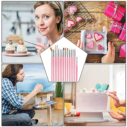 15pcs Cake Painting Brushes, Cake Decorating Brushes Kit Food Safe Paint Brush Tools,Fondant Sugar Cookie Painting Brushes Supplies for Cookie Cake Decoration (Pink) - color: Pink