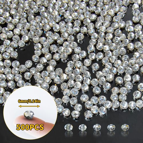 500Pcs 6mm Crystal Glass Beads for Jewelry Making Beads for Bracelets Necklace Pendants Making Supplies(Gray) - color: Gray, size: 6mm 500pcs