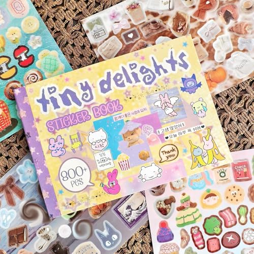 PRSTINCOL Japanese Manga Style Sticker Book with 30 Sheets of Die Cut Stickers, Over 1200 Pieces for DIY Journaling and Scrapbooking