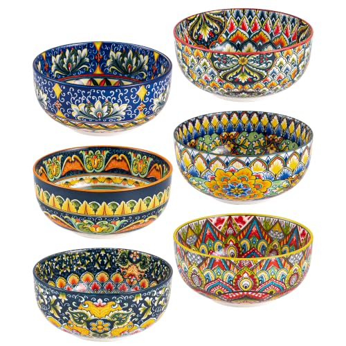 Henten Home Ceramic 28 oz Soup Bowls, Boho Cereal Bowl Set of 6