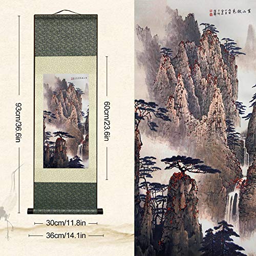 AtfArt Silk Scroll Painting, Asian Wall Art, Autumn, 36.2x12in - color: A6