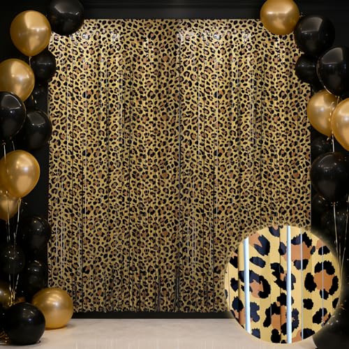 OQOQ Cheetah Print Fringe Backdrop 2 Pack, 3.3x8.2ft XL Leopard Print Decor - color: Cheetah Print
