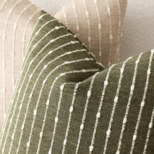 Foindtower Boho Striped Boucle Lumbar Throw Pillow Covers 12x20 Olive Green - color: Olive Green, size: 20" x 12" (Pack of 2)