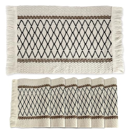Ruvanti Placemats Set of 6, 17.11"x11" Polycotton Place Mats - Geo Panel - color: Diamond Panel - Geo Panel