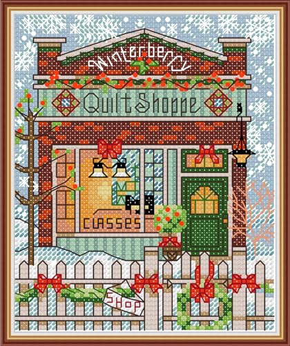 CROSSDECOR Christmas Cottage Stamped Cross Stitch Kits 14CT Prestamped Easy Pattern Needlepoint Kits Crafts for Decor Embroidery Starter Kits DIY Cross Stitch Kits for Adults 17×15cm - color: Christmas Cottage 17×15 cm
