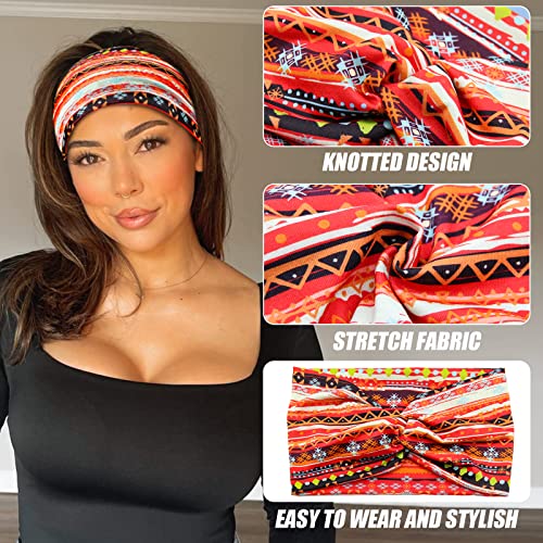Wide African Headbands for Women Boho Twist Head Bands Elastic Turban Headwraps for Lady Yoga Sports Workout Stretchy Hairband,Pack of 8, (FDDK197-14) - color: African
