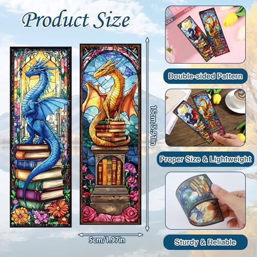 Wxiben 10 Pcs Dragon Stained Glass Transparent Bookmarks for Book Lovers - style: Dragon Stained Glass