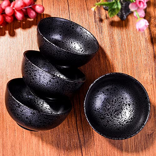 Japanese Ceramic Rice Bowl Set of 4,4.5 Inch Speckled Black Small Bowls - color: Black