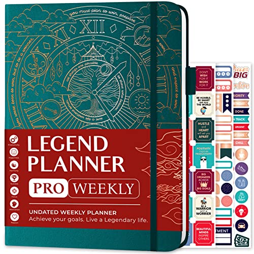 Legend Planner PRO Weekly & Monthly, Large Undated, 7”x10”, Dark Teal - color: Dark Teal + Gold Foil