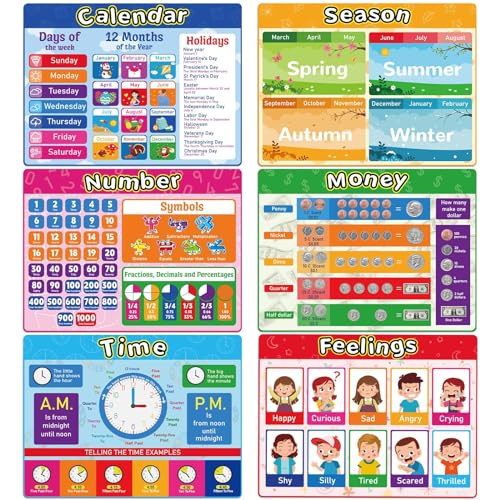 Educational Placemats Set of 6 Preschool Kid Plastic Table Mat 17×13×0.04in - style: Educational Montessori