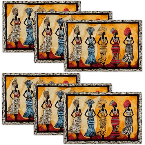 Kwanzaa Placemats Set of 6, African American Christmas Table Mats, Black Women Washable Place Mats for Coffee Bar Home Party Indoor Kitchen Dining Table Decoration 12x18 Inch - color: African American, size: Set of 6