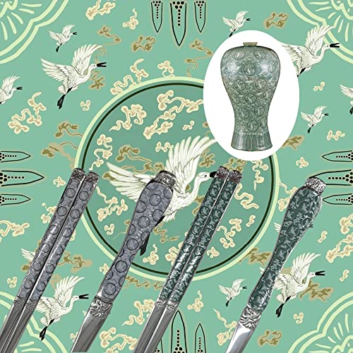Goryeo Celadon Design Korean Table Sticky Rice Spoon and Chopsticks 430 Stainless Steel Glossy Surface Mukbang Cutlery (White, 5 Sets) - style: White, 5 Sets