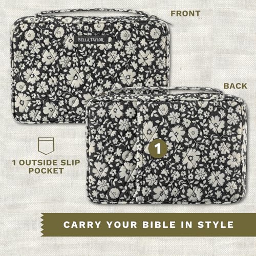 Bella Taylor Small Bible Cover, Quilted Bible Case, Bicolor Floral Black - color: Bicolor Floral Black, size: Small