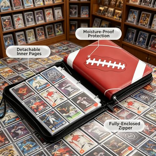 Football Trading Card Binder 9 Pocket, Card Binder for 900 Pockets Card, 50 Sleeves Double-Sided Storage, Premium Card Book Holder, for Trading Cards, Cards Sleeves Card, Game, Sport Card (Football) - color: Orange